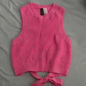 Pink Knit Crop Top with Bow